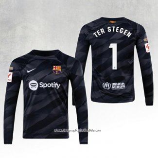 Barcelona Player Ter Stegen Goalkeeper Shirt 2023-2024 Long Sleeve Black